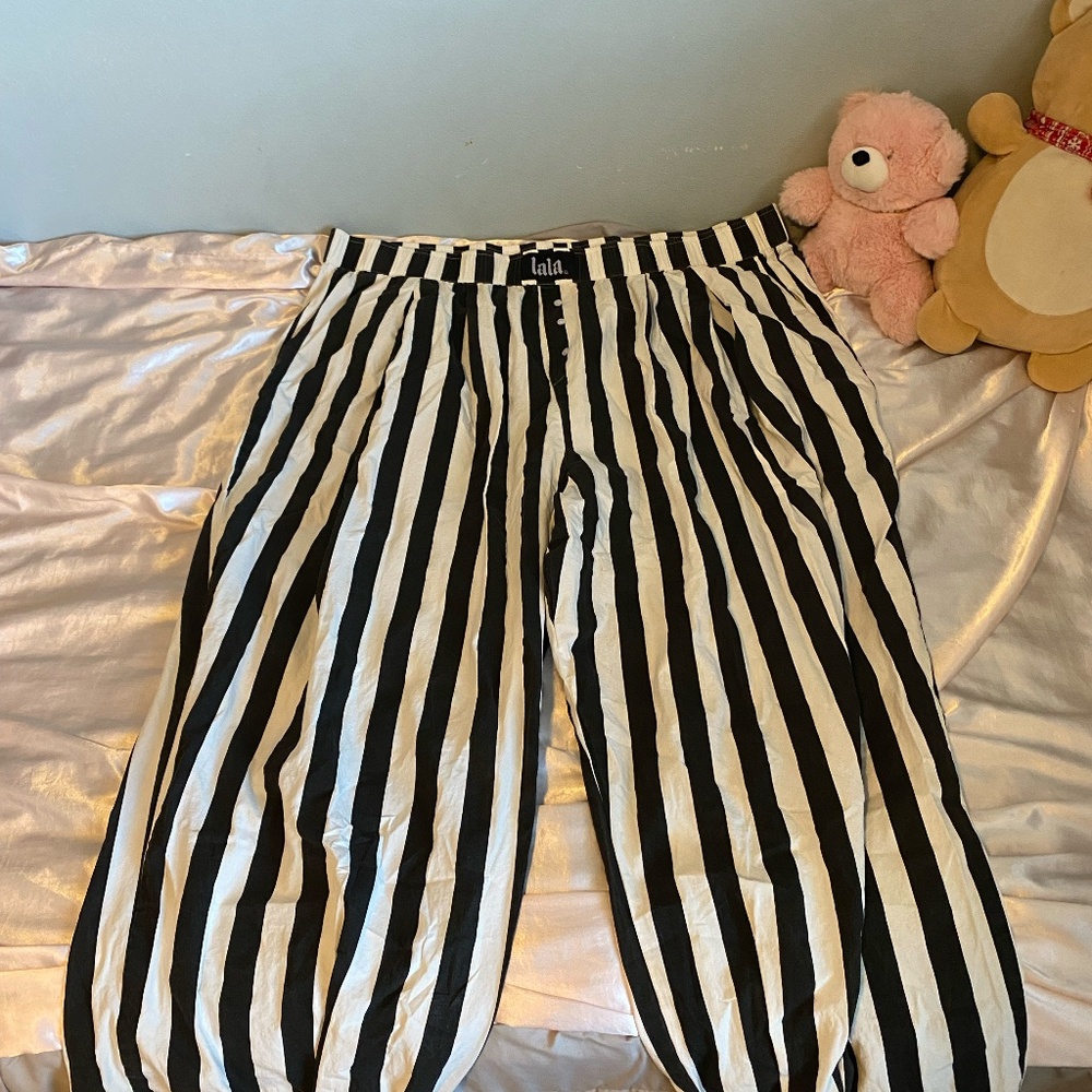 Happy Chance Barrel Leg Boxer Pants in Black + White Stripes
